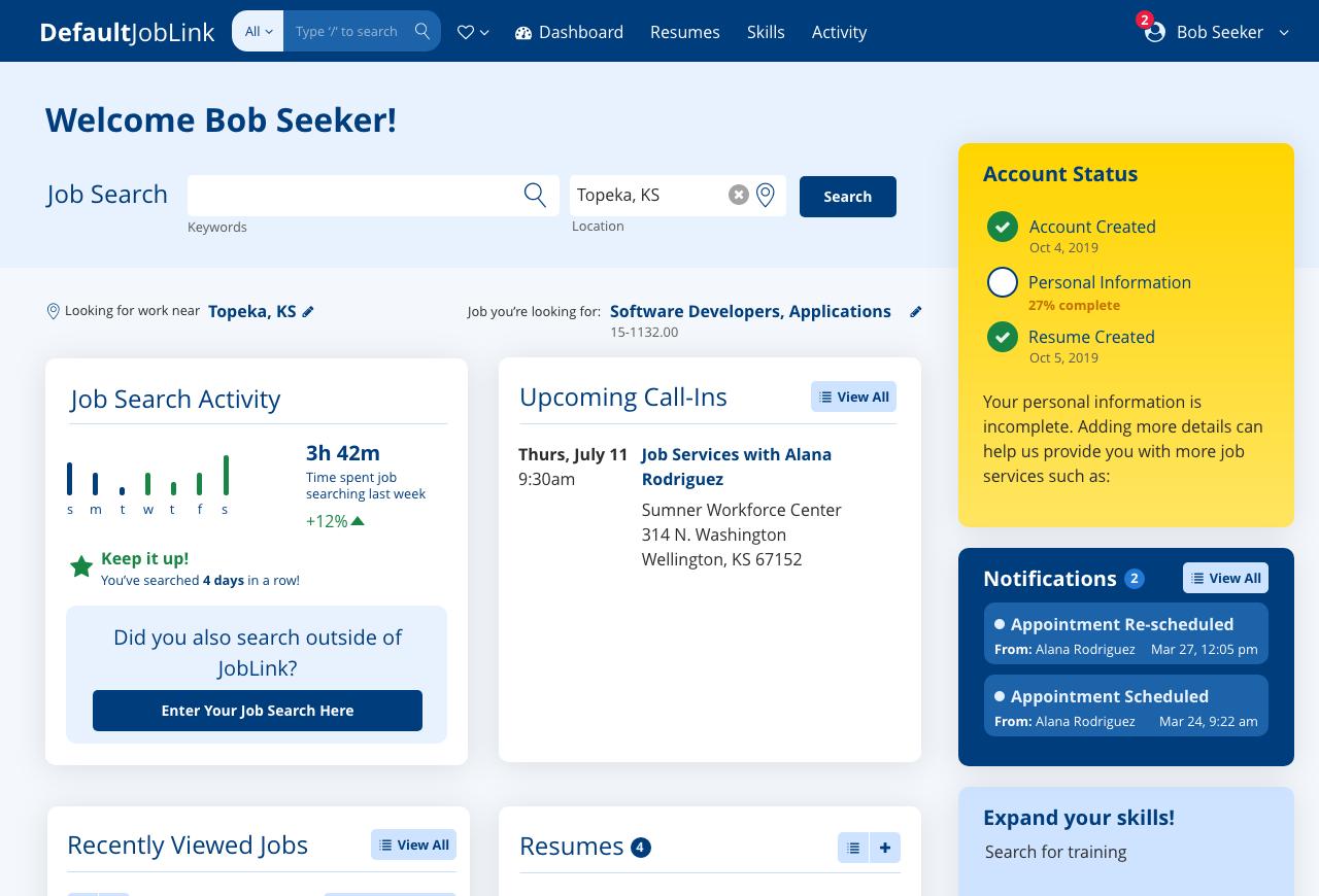Interactive prototype to explore revisions to the job seeker user experience.