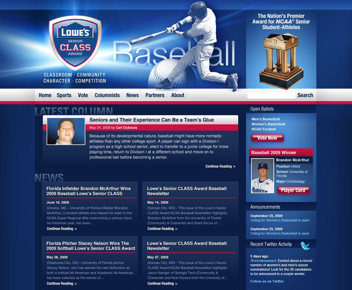 Senior CLASS Award website design