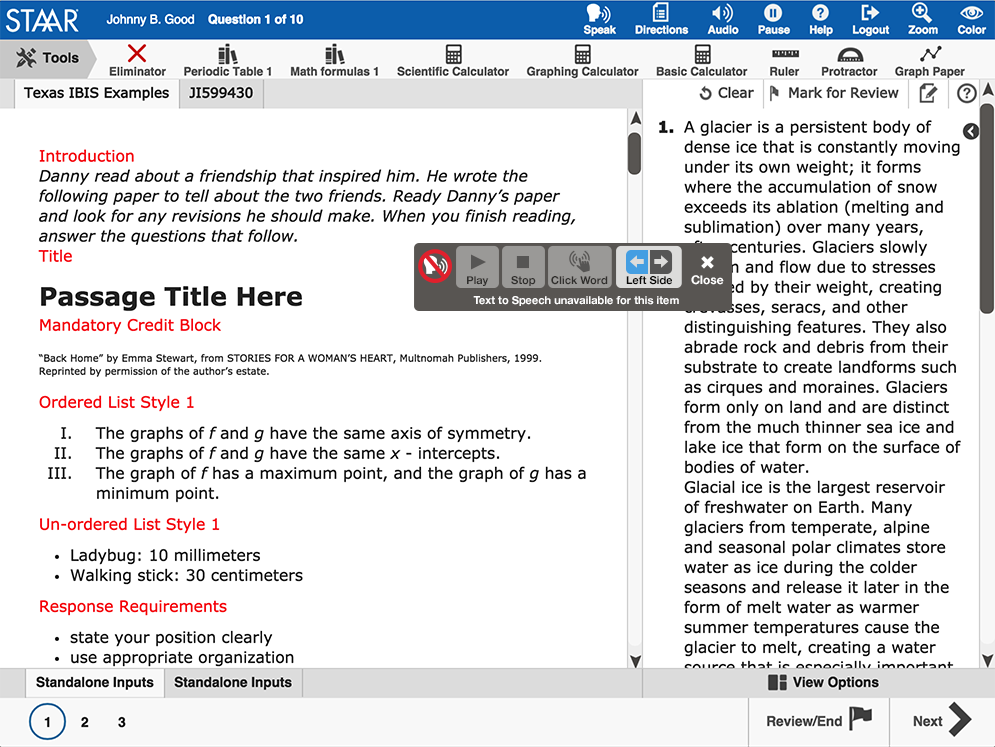 Test Client text-to-speech interface